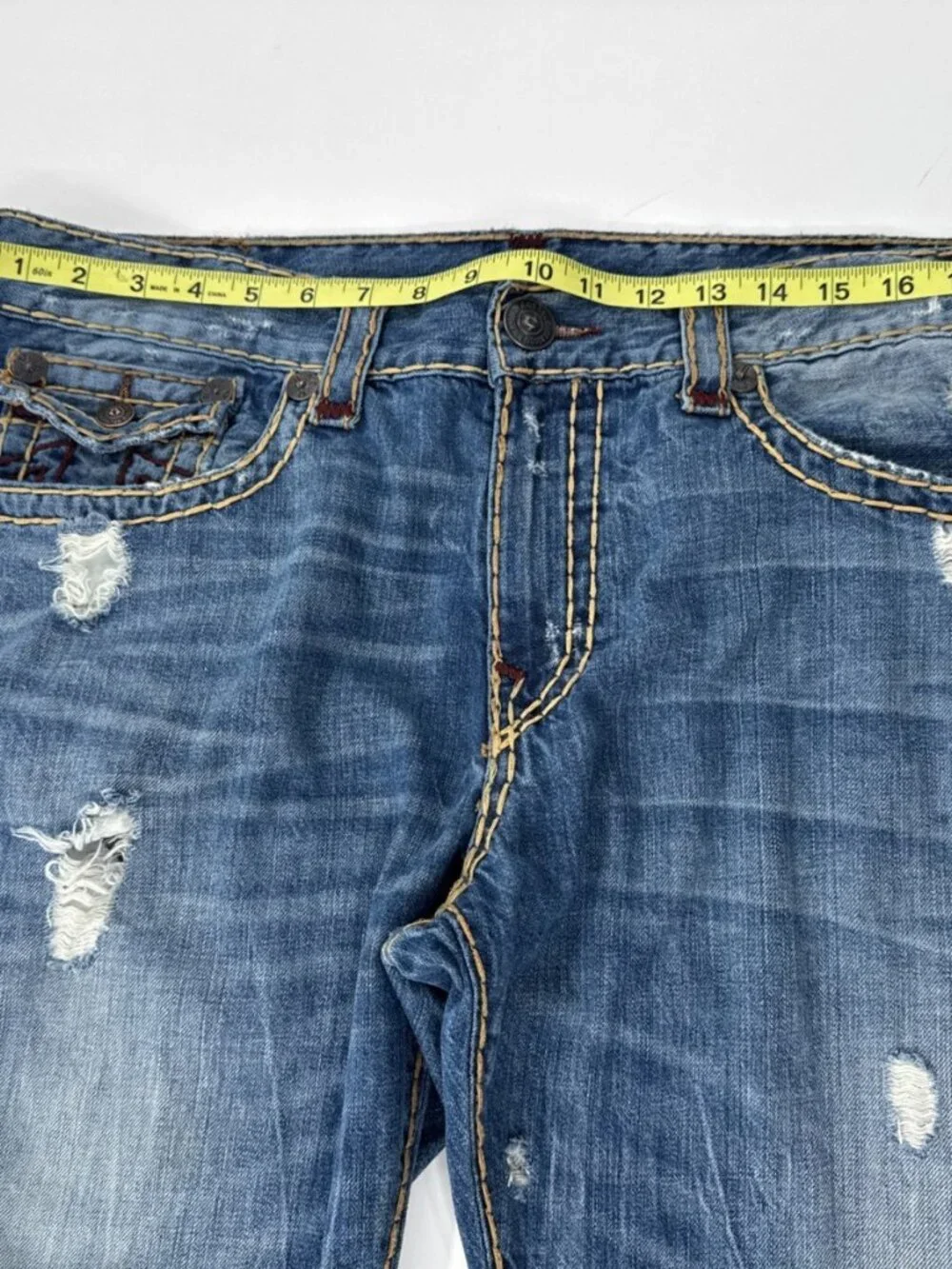True Religion Ricky Jeans Mens 39x34 Relaxed Straight Flap Pocket Thick Stitch